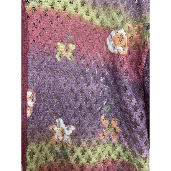 Open Knit Cardigan Women’s Medium Short Sleeve Coverup With Hood Floral Crochet - Picture 4 of 8